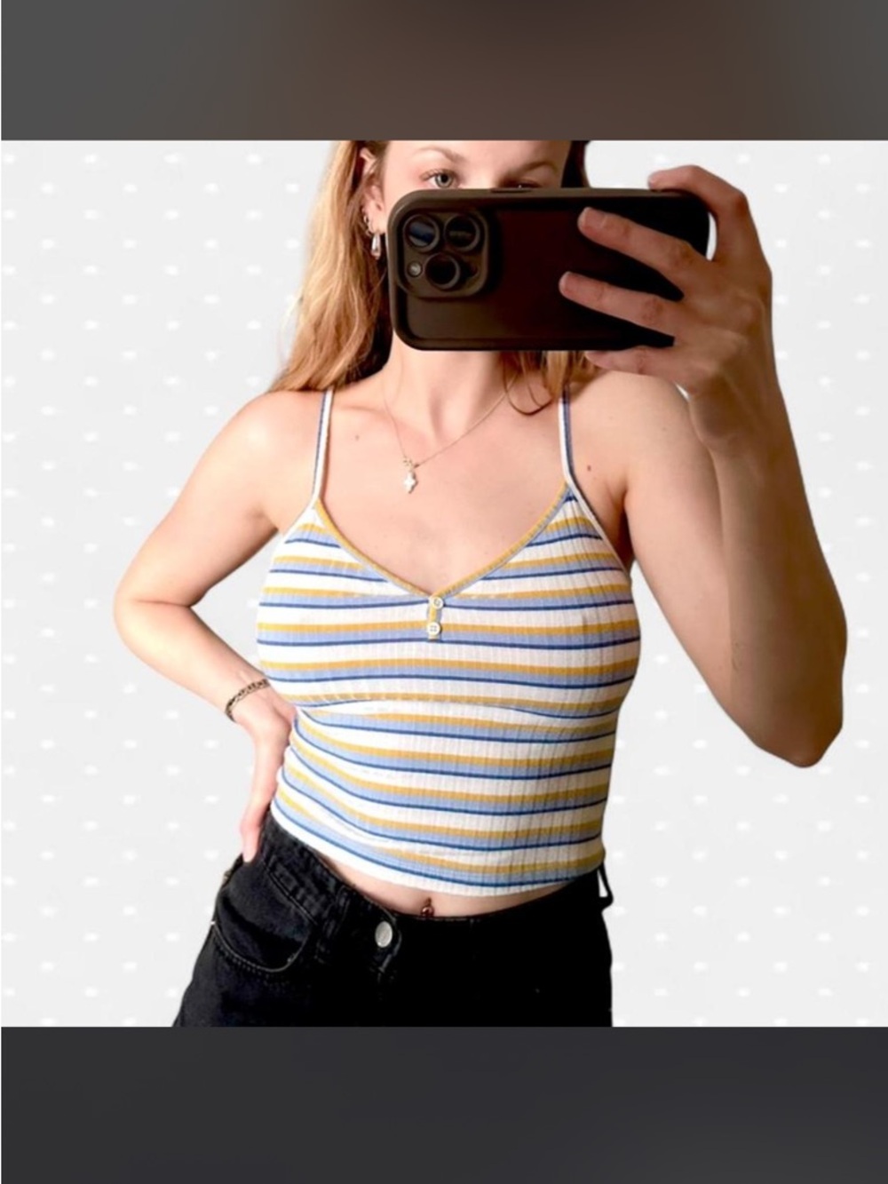 Striped Ribbed Spaghetti Crop Top in Yellow & Blue